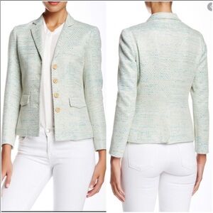 J. McLaughlin Women's Tweed Blazer Jacket Size 2 Blue Lurex